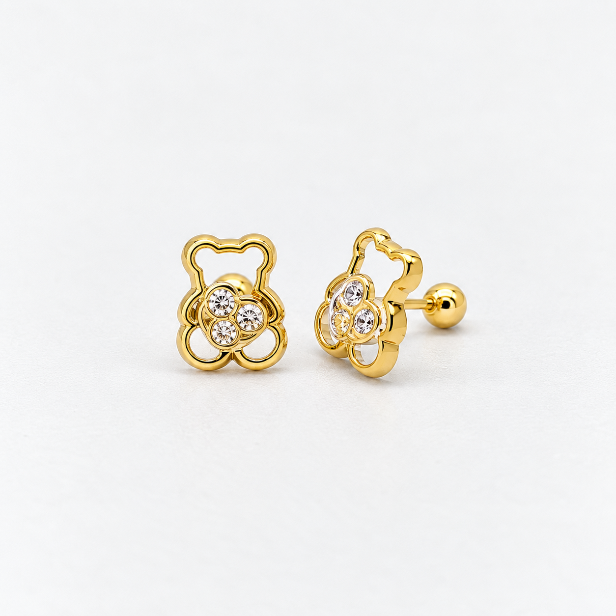 61AR10083LQ Aretes en oro de 10 Kilates de osito con gemas brillantes