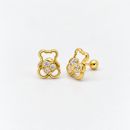 Broqueles de osito con piedras en oro amarillo de 10K | 61AR10083LQ