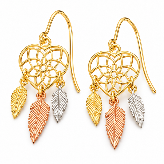 Aretes de atrapasueños de corazón en oro de 10K | 61AR10115LQ
