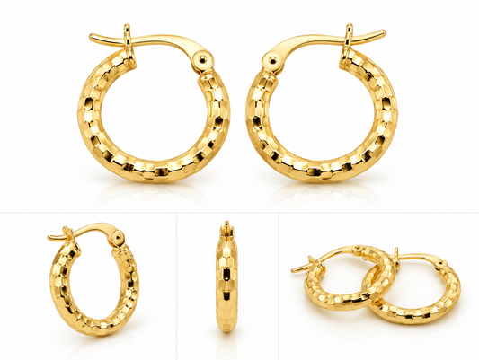 Arracadas con textura facetada en oro amarillo de 10K | 61AR10132LQ