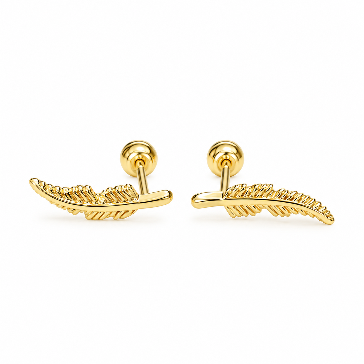 Broqueles de pluma en oro amarillo de 10K | 61AR10166LQ