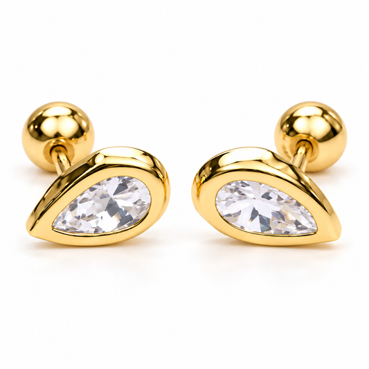 Broqueles con piedra de gota en oro amarillo de 10K | 61AR10172LQ