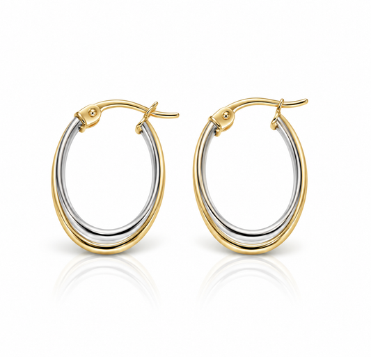 Arracadas ovaladas de doble aro en oro combinado de 10K | 61AR10399LQ