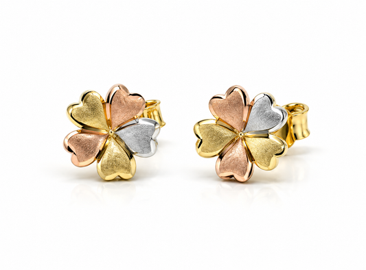Broqueles de flor con pétalos de corazón en oro florentino de 10K | 61AR10418LQ