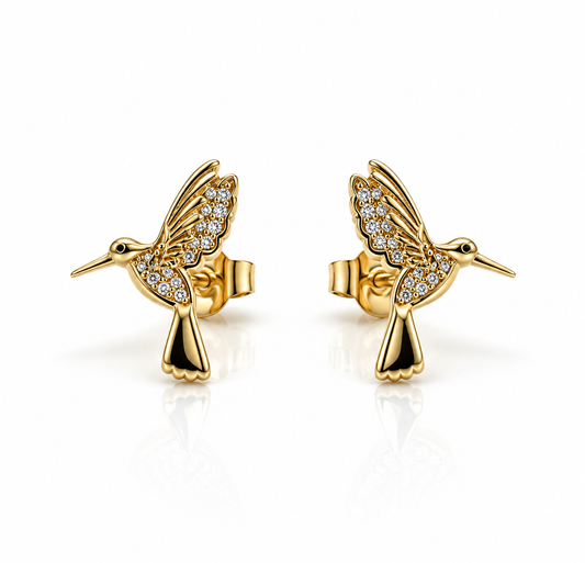 Broqueles de colibrí con piedras en oro amarillo de 10K | 61AR10422LQ