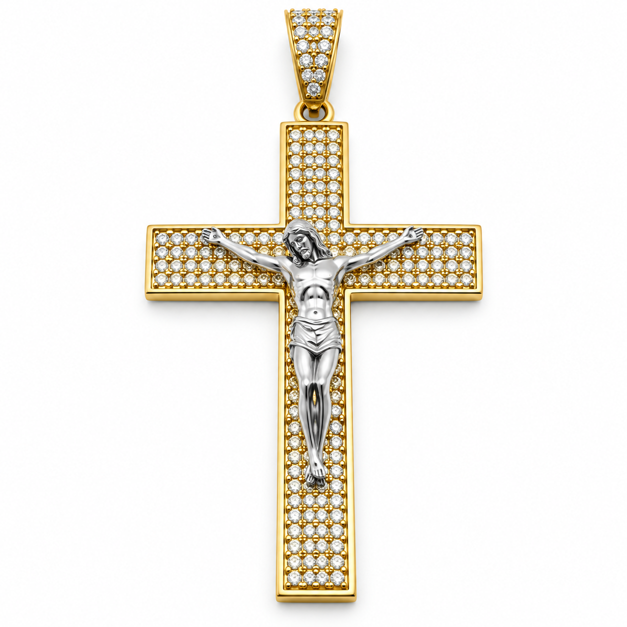6310017LQ Cruz en Oro Amarillo de 10 Kilates con circonias