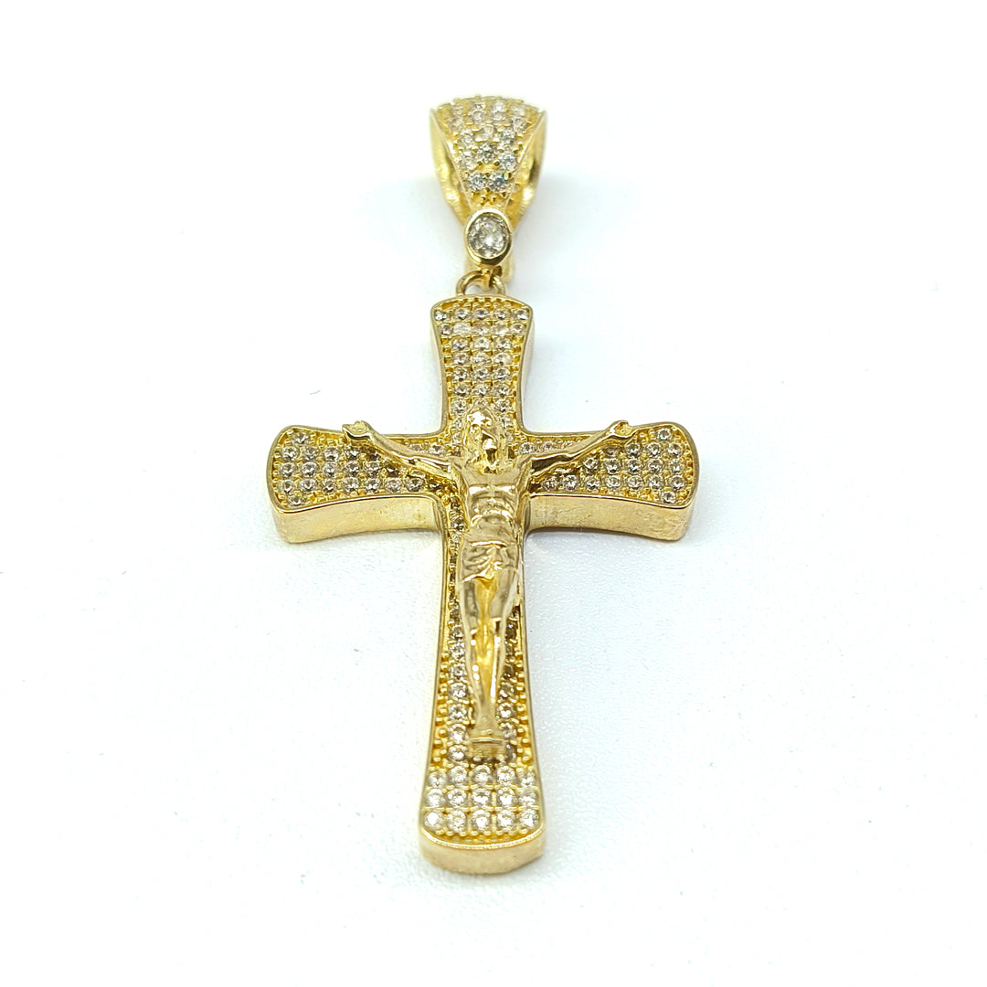 6310019LQ Cruz en oro amarillo de 10 Kilates con circonias