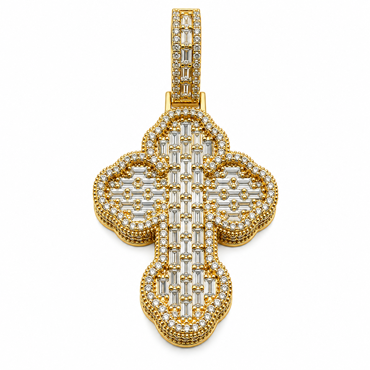 6310048LQ Cruz en oro amarillo de 10 Kilates con circonias