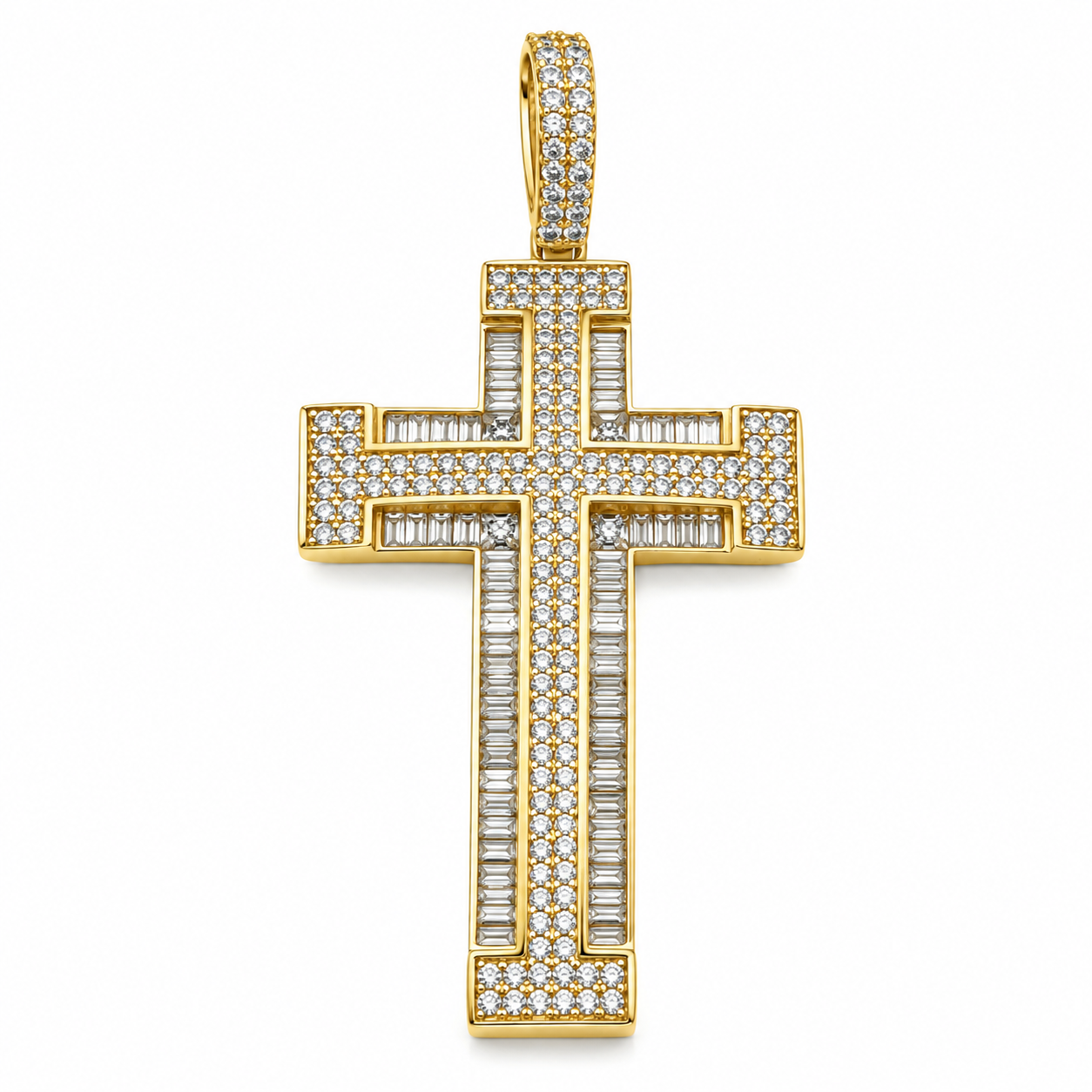 6310052LQ Cruz en Oro Amarillo de 10 Kilates con circonias