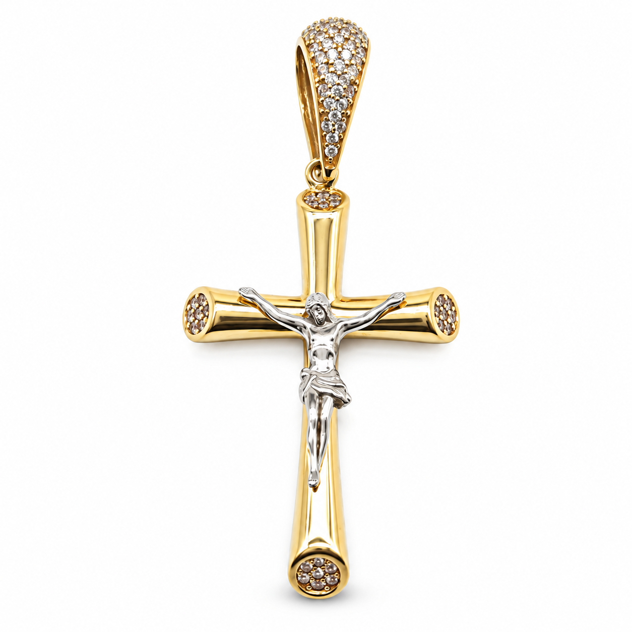 6310059LQ Cruz en oro amarillo de 10 Kilates con circonias