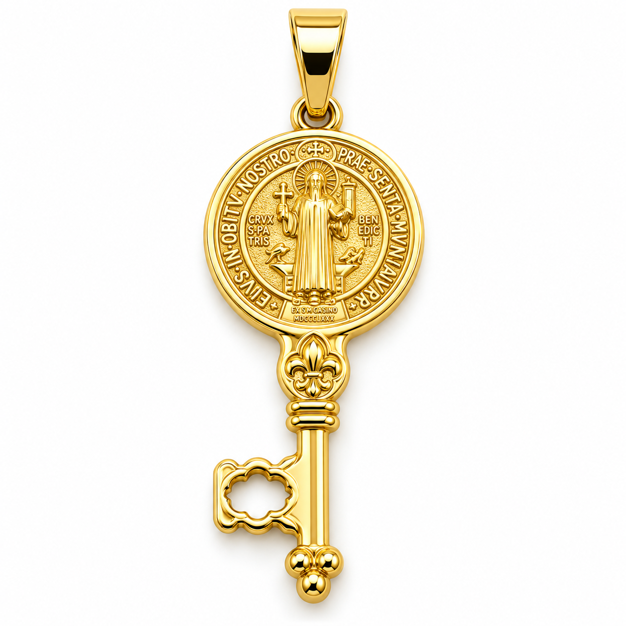 6310070LQ Dije en forma de llave con medalla de San Benito 10kts