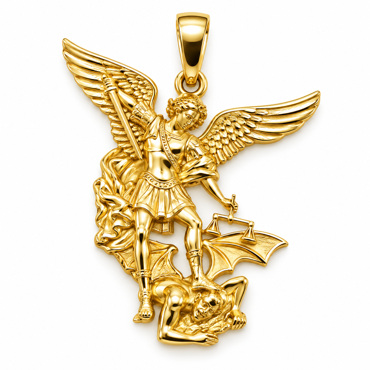 6310072LQ Dije de oro amarillo de 10 kilates, en forma de San Miguel Arcángel.