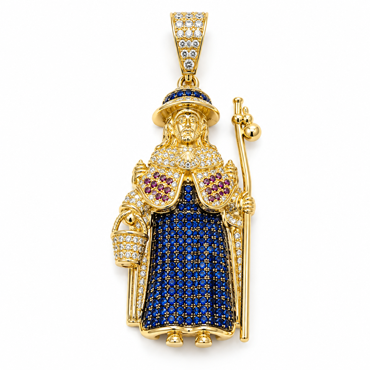 6310104LQ Dije de la imagen de Santo Niño de Atocha en oro de 10 Kilates con piedras circonias