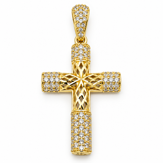 6310107LQ Cruz de 10 Kilates en Oro Amarillo con piedras en Circonia