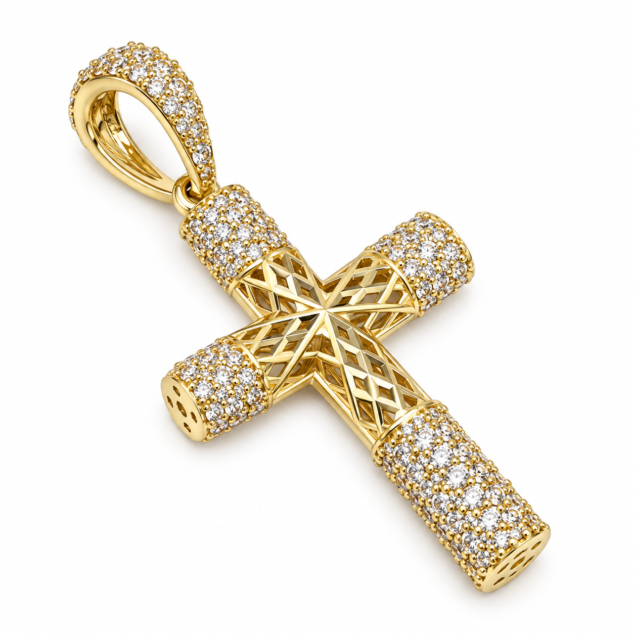 6310107LQ Cruz de 10 Kilates en Oro Amarillo con piedras en Circonia