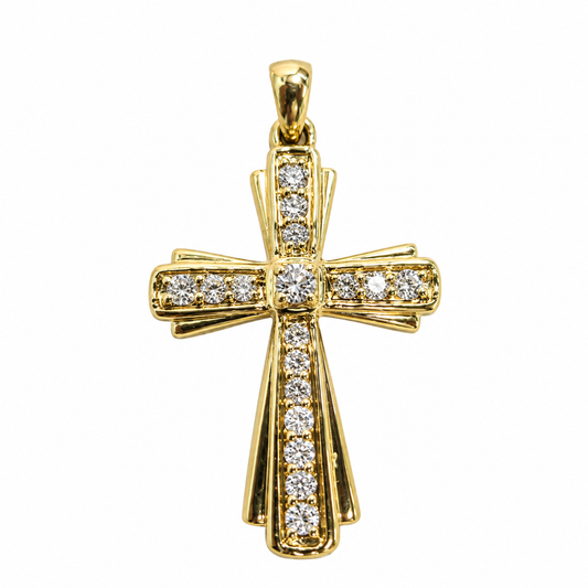 Cruz en oro dorado de 10K con diamantes naturales | 631117293LQ