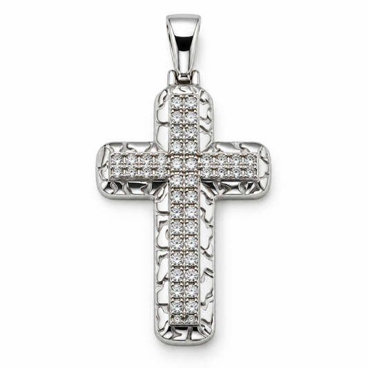 Cruz con diamantes naturales de 1.00 ct en oro blanco de 14K | 632177331LQ