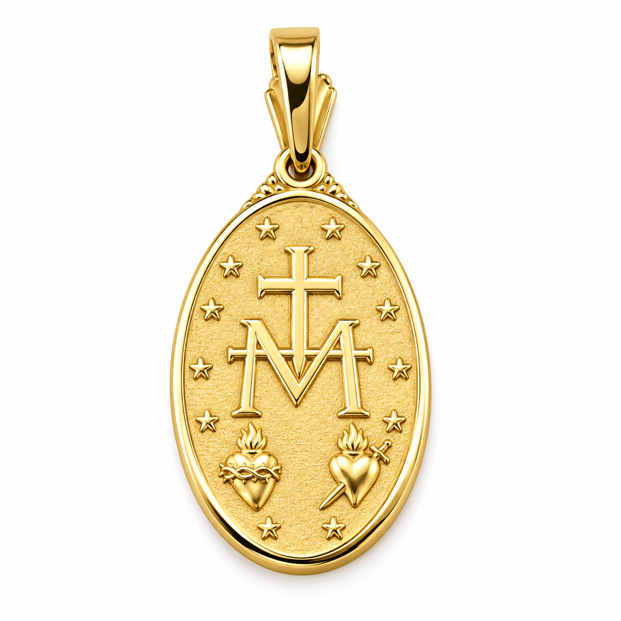 6330022LQ Medalla en oro amarillo de 10 ó 14 Kilates con imagen de la Virgen Milagrosa con doble vista.