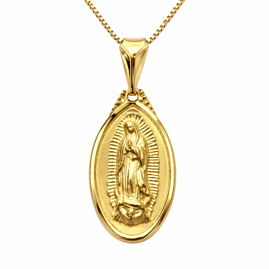 6330027LQ Medalla en oro amarillo de 10 Kilates con imagen de la Virgen de Guadalupe