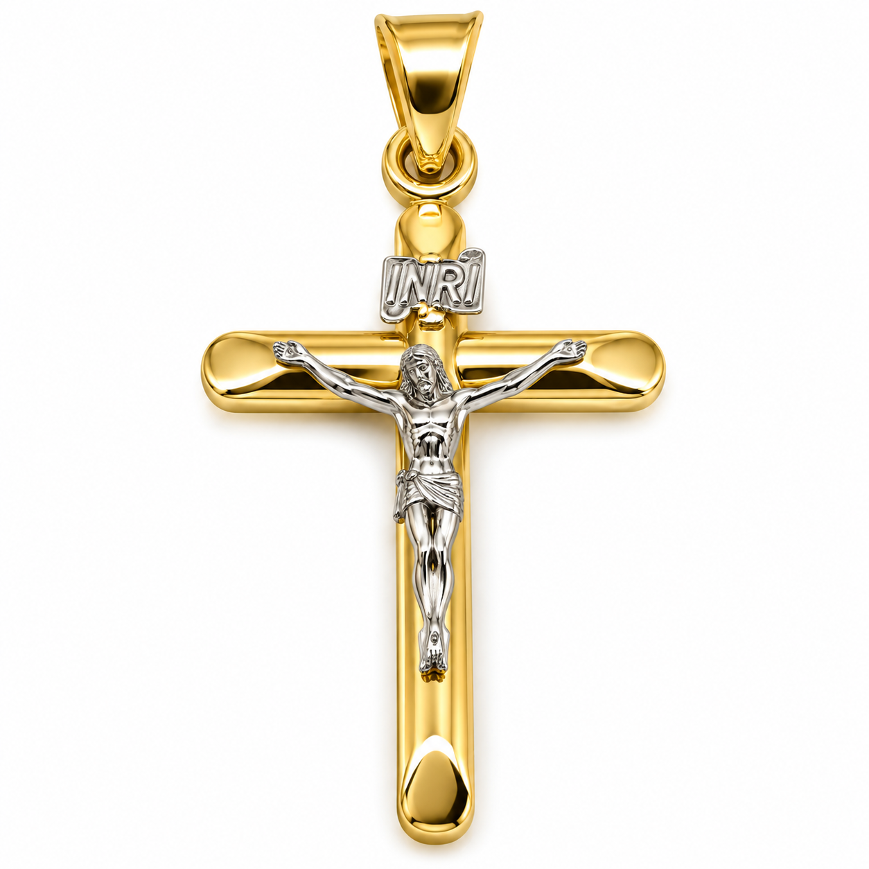 6330028LQ Crucifico en oro amarillo con blanco de 10 Kilates.
