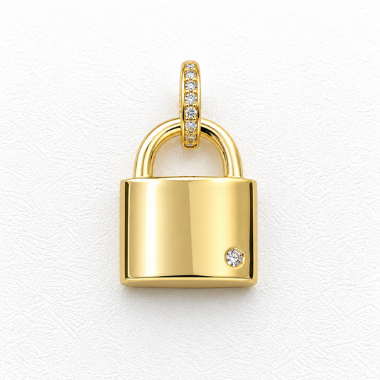 Dije de candado con circonia en oro amarillo de 14K | 6340066LQ