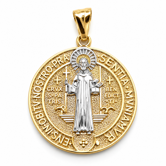 Medalla de San Benito en oro combinado de 14K | 6340078LQ