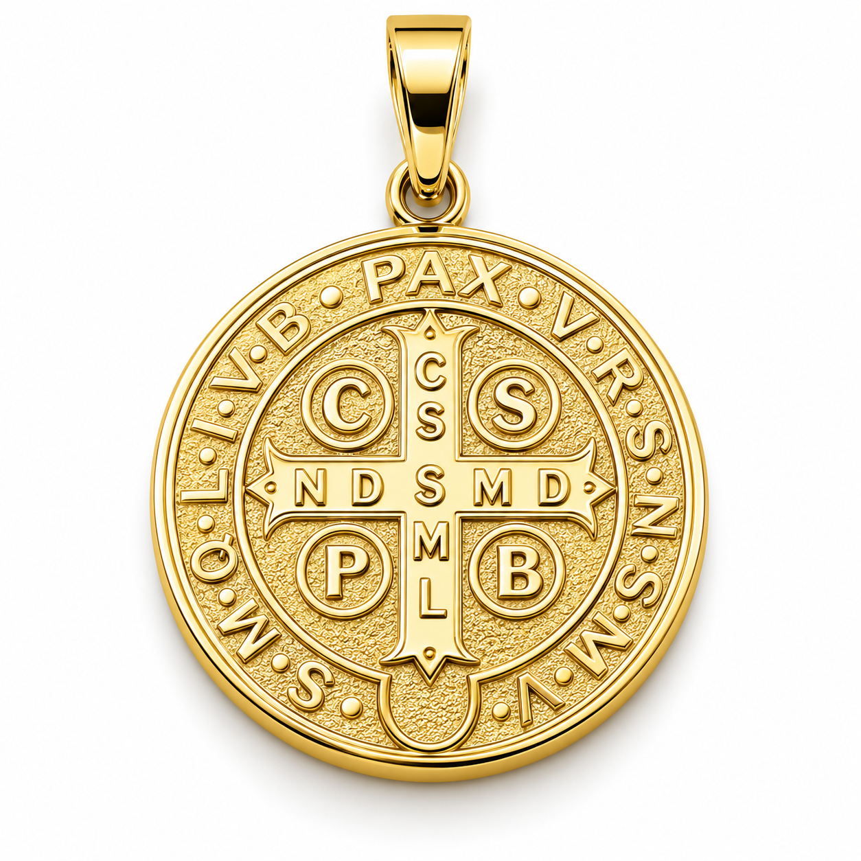 6340079LQ Medalla de San Benito en oro amarillo con detalles en blanco de 14 Kilates