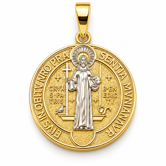 Medalla de San Benito en oro combinado de 14K | 6340079LQ