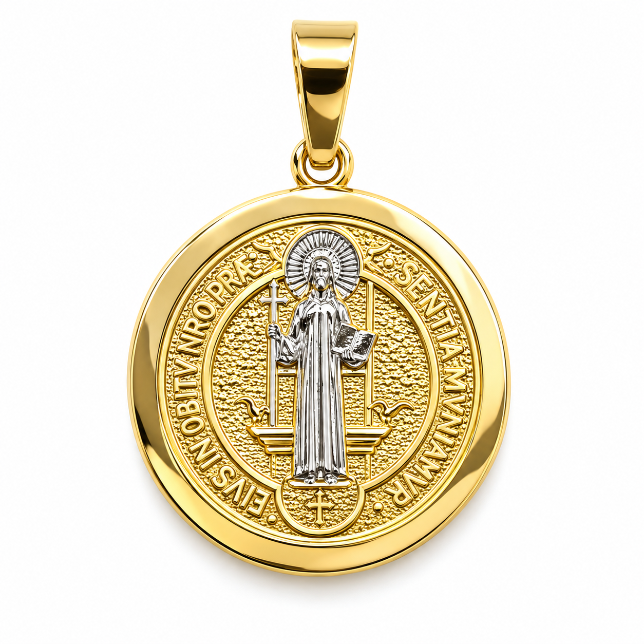 6340104LQ Medalla de San Benito en oro de 14 Kilates.