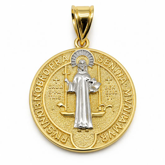 6340106LQ Medalla de San Benito en oro de 14 Kilates