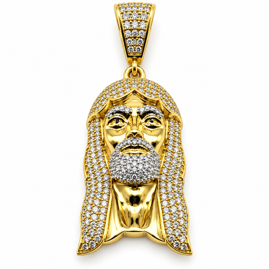 Dije del Divino Rostro con circonias en oro amarillo de 10K | 6510027LQ