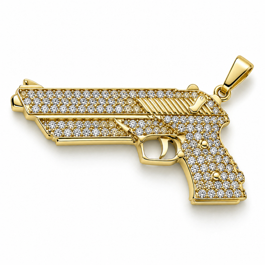 Dije de pistola con circonias en oro amarillo de 10K | 6510059LQ
