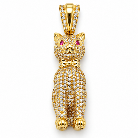 Dije de gatita con circonias en oro amarillo de 14K | 6510074LQ