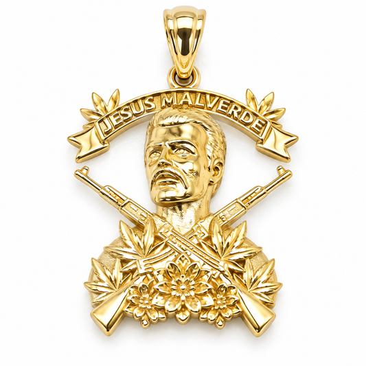Dije de rostro de Jesús Malverde en oro amarillo de 10K | 6510109LQ