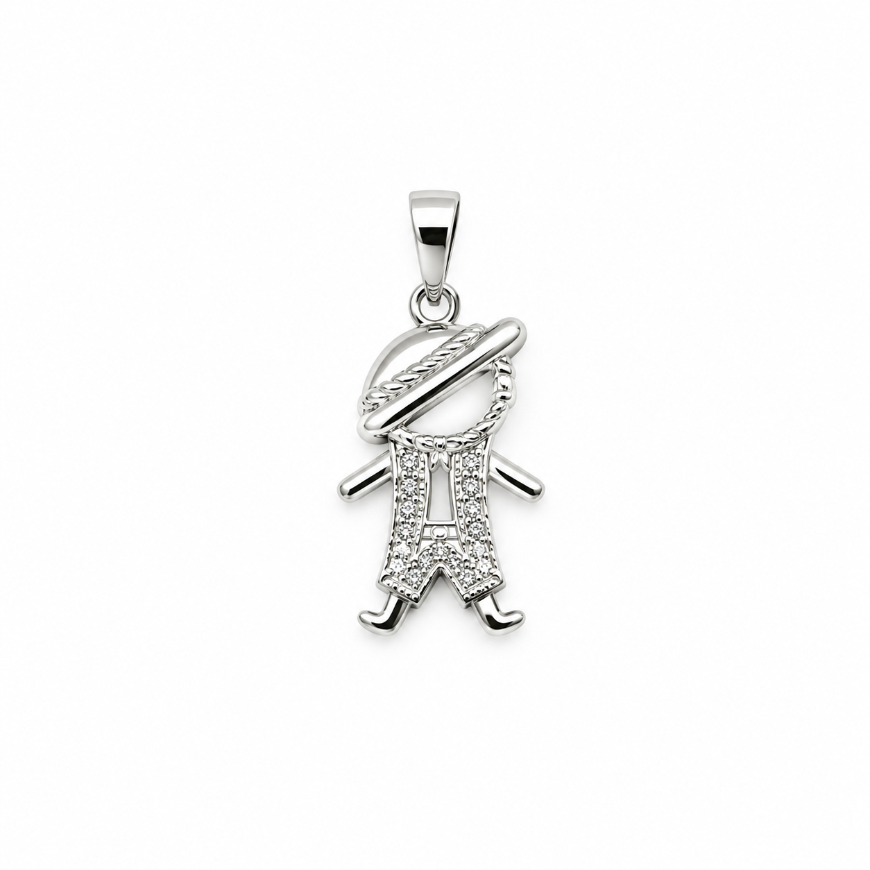 651121235LQ Dije en forma de niño en oro blanco de 10 Kilates con Diamantes