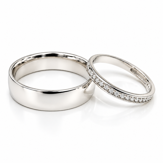 Set de Argolla de Matrimonio y Churumbela en oro blanco de 14 Kilates con Diamantes naturales | 20B110-6LQ + 22CHB4907LQ