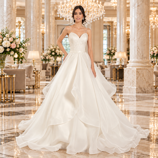 Vestido de novia con corpiño de encaje floral en color Ivory | 51BBCARLOTALQ