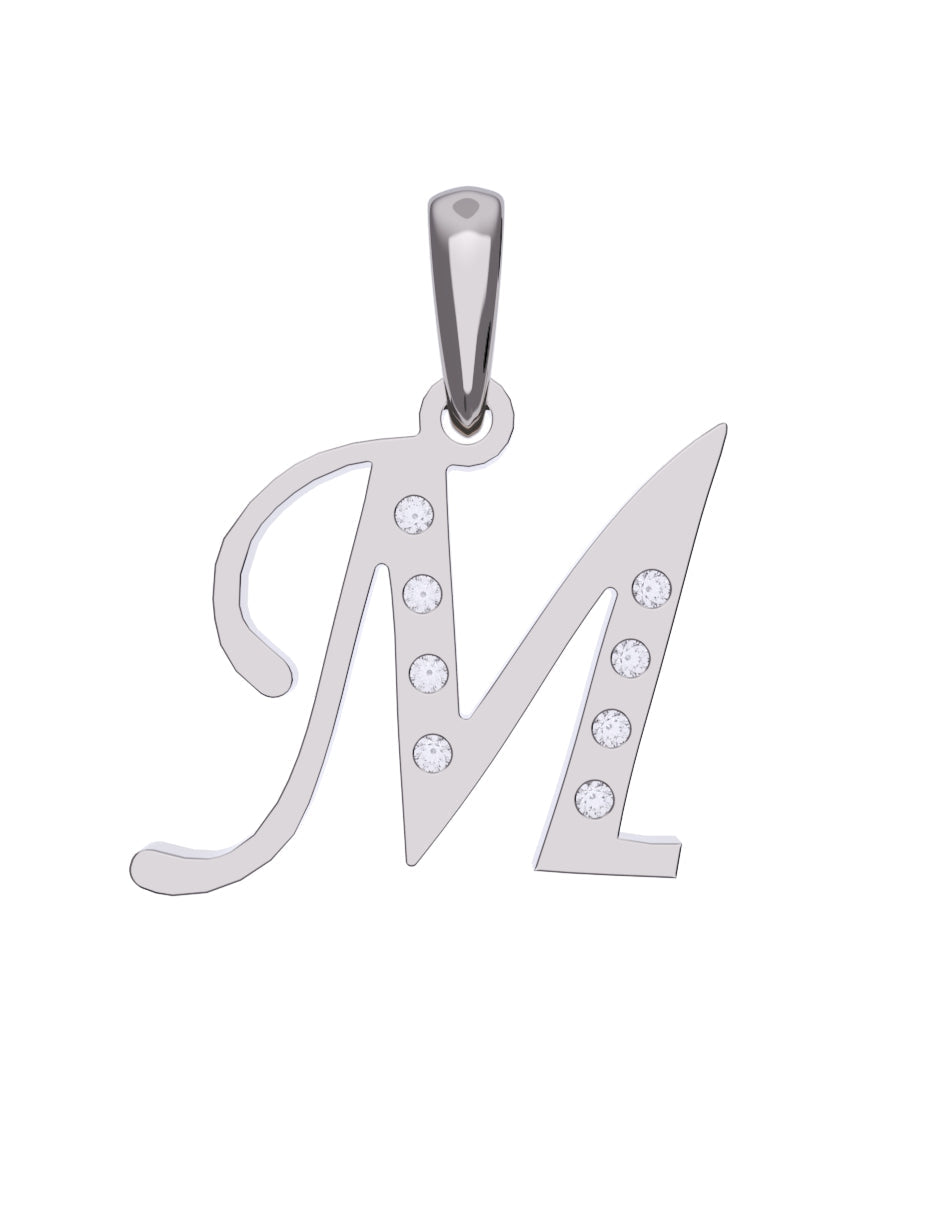 Inicial M con circonias en oro blanco — Fonelli Z1935