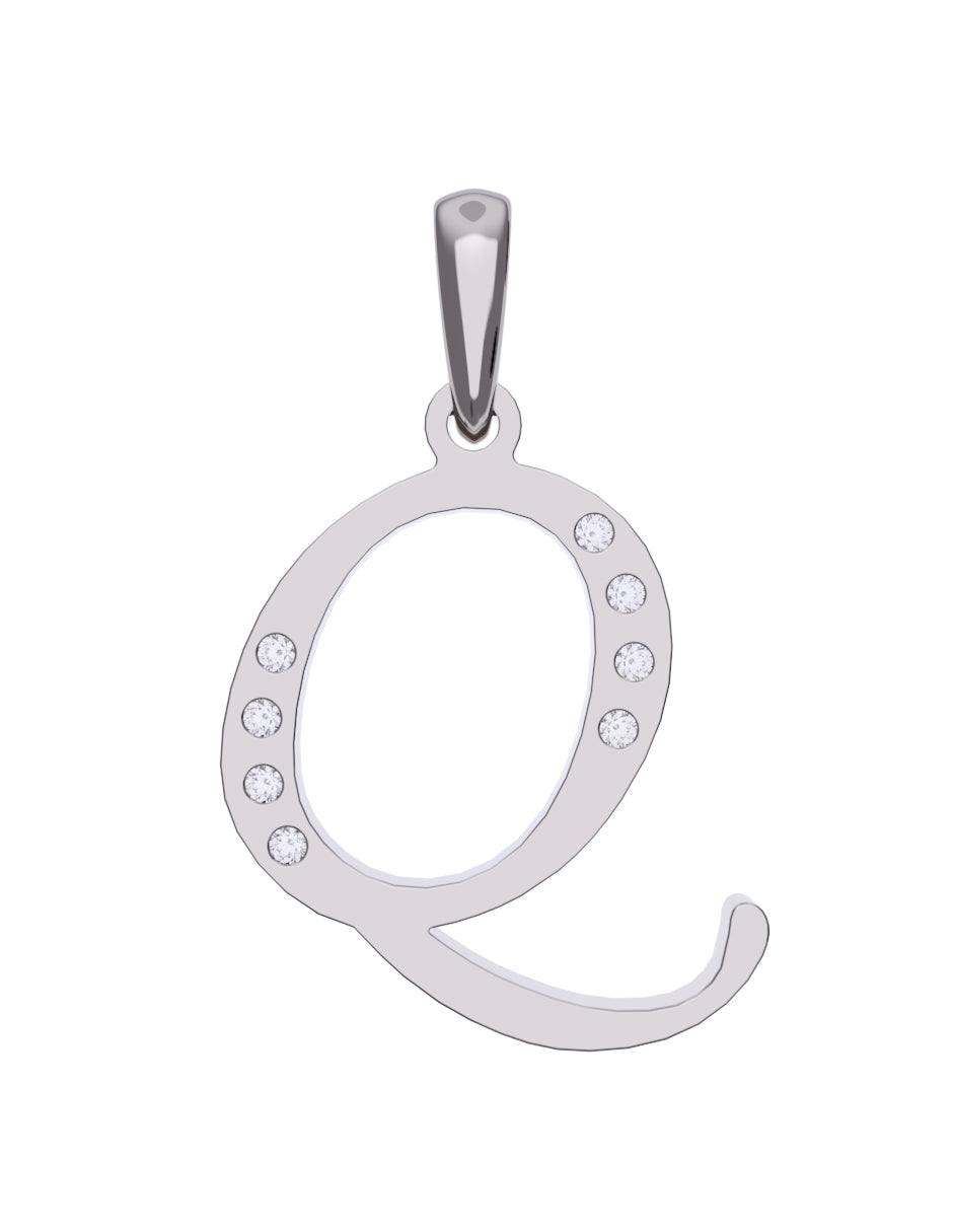 Inicial Q con circonias en oro blanco — Fonelli Z1935