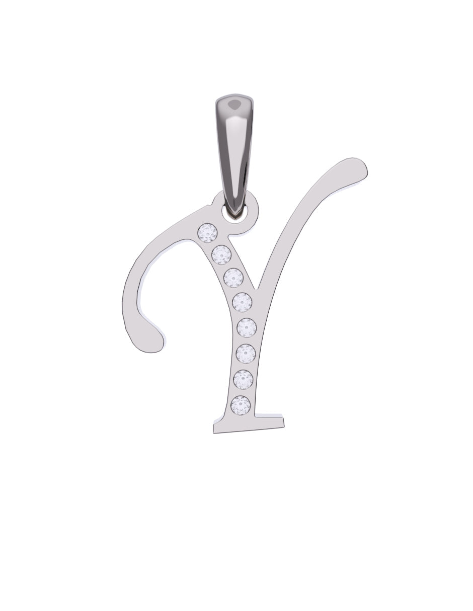 Inicial Y con circonias en oro blanco — Fonelli Z1935