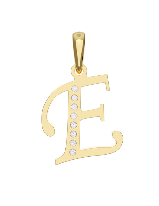 Inicial E con circonias en oro amarillo — Fonelli Z1935
