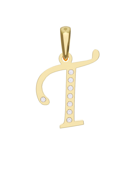 Inicial T con circonias en oro amarillo — Fonelli Z1935