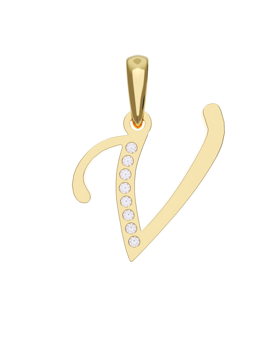 Inicial V con circonias en oro amarillo — Fonelli Z1935