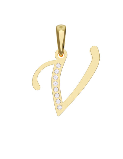 Inicial V con circonias en oro amarillo — Fonelli Z1935