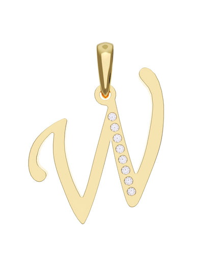 Inicial W con circonias en oro amarillo — Fonelli Z1935