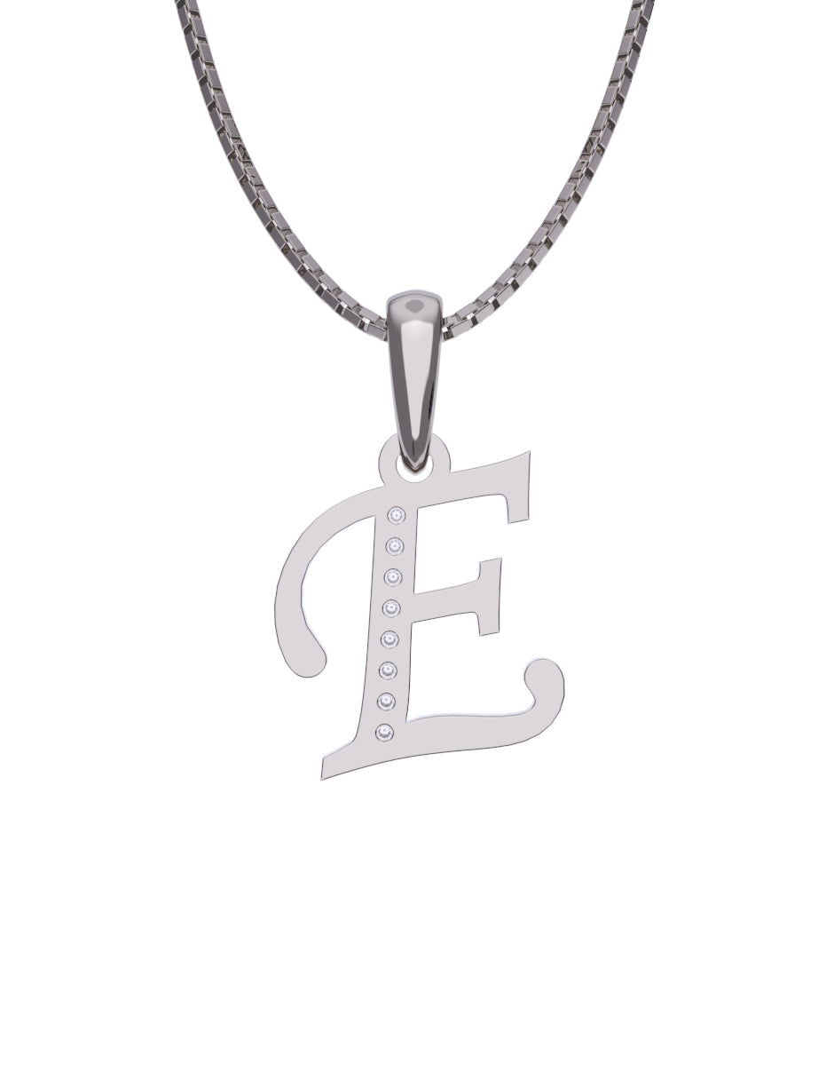 Inicial E con circonias en oro blanco — Fonelli Z2817