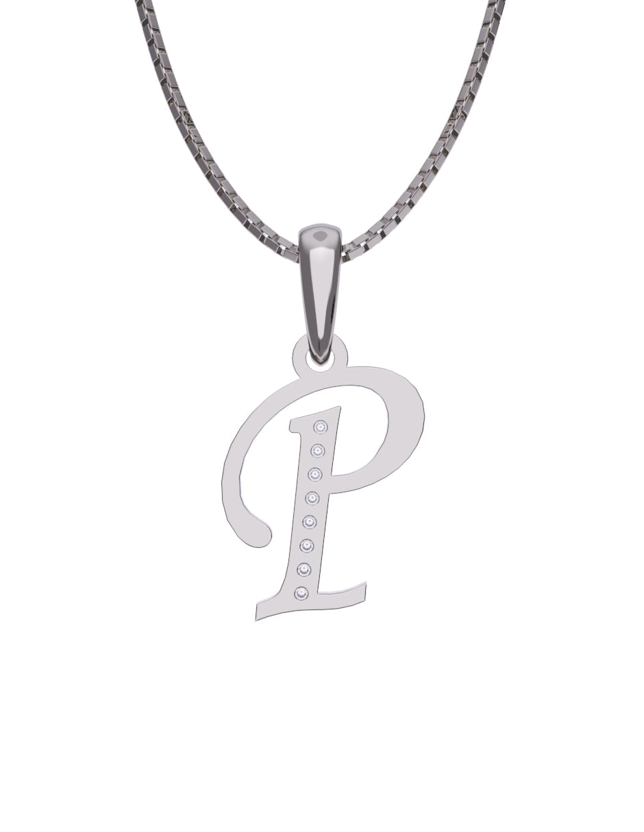 Inicial P con circonias en oro blanco — Fonelli Z2817