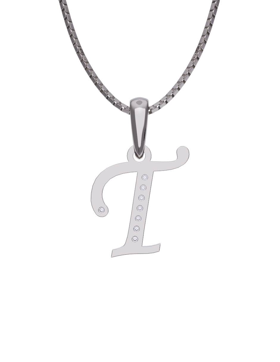 Inicial T con circonias en oro blanco — Fonelli Z2817