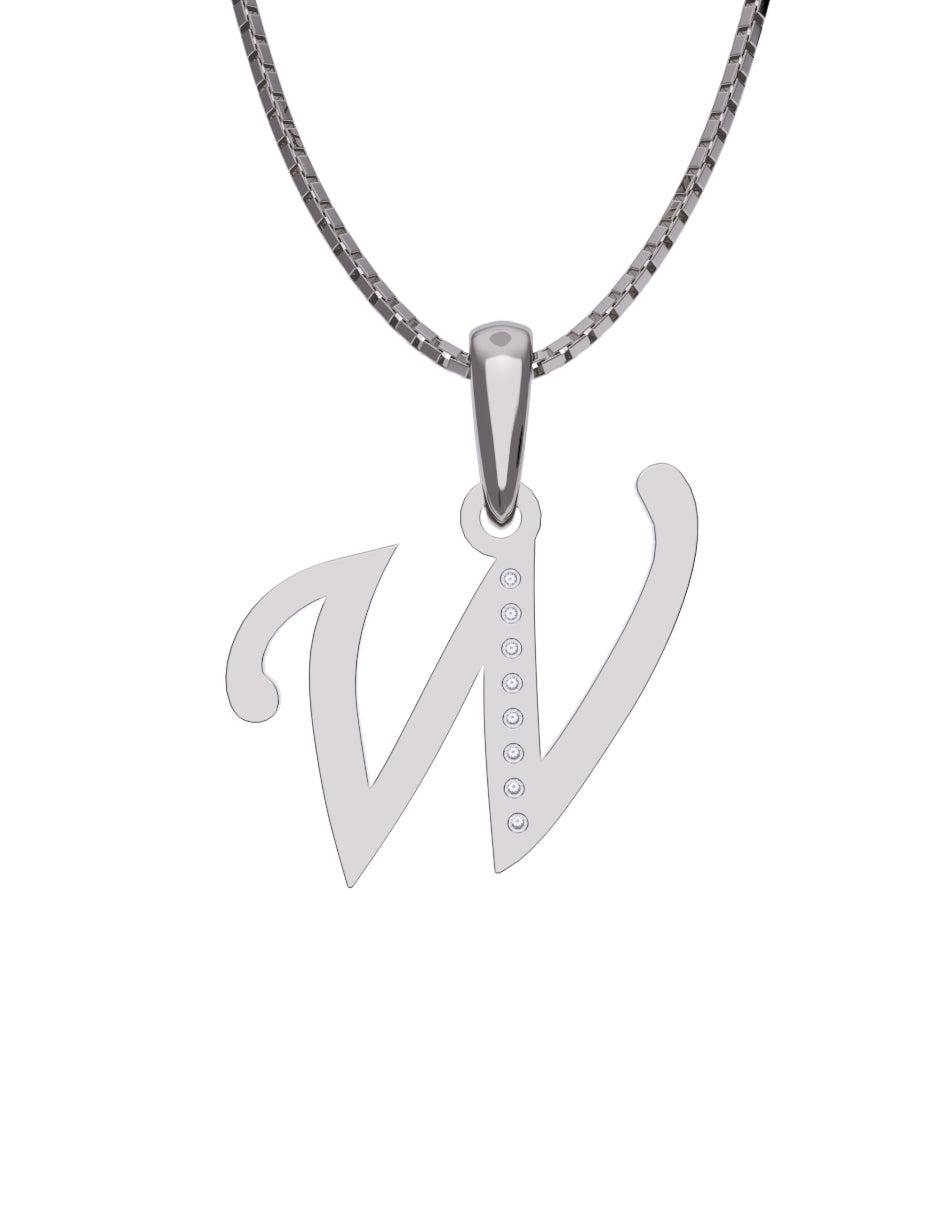 Inicial W con circonias en oro blanco — Fonelli Z2817