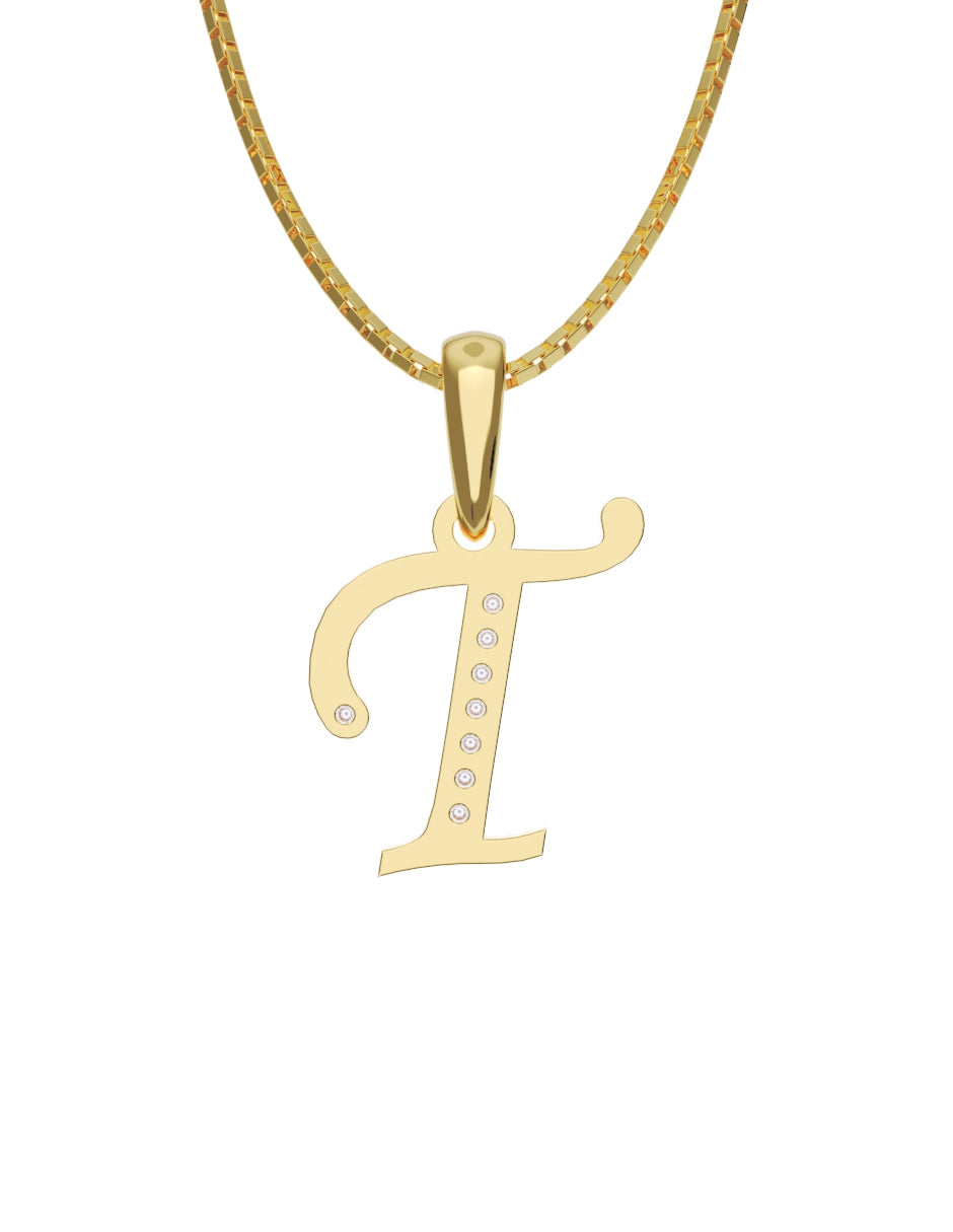 Inicial T con circonias en oro amarillo — Fonelli Z2817
